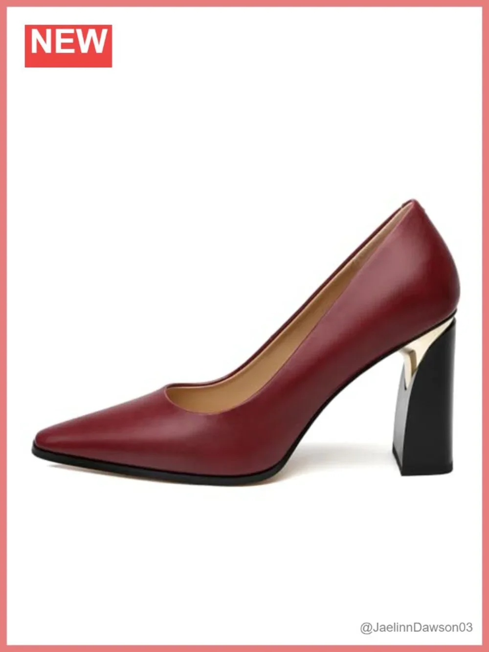 Women's Chunky Block Heel Pumps Patent Leather Pumps with Gold-Tone Detailing